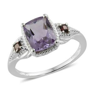 Rose De France Amethyst, Garnet CZ  St Silver Ring